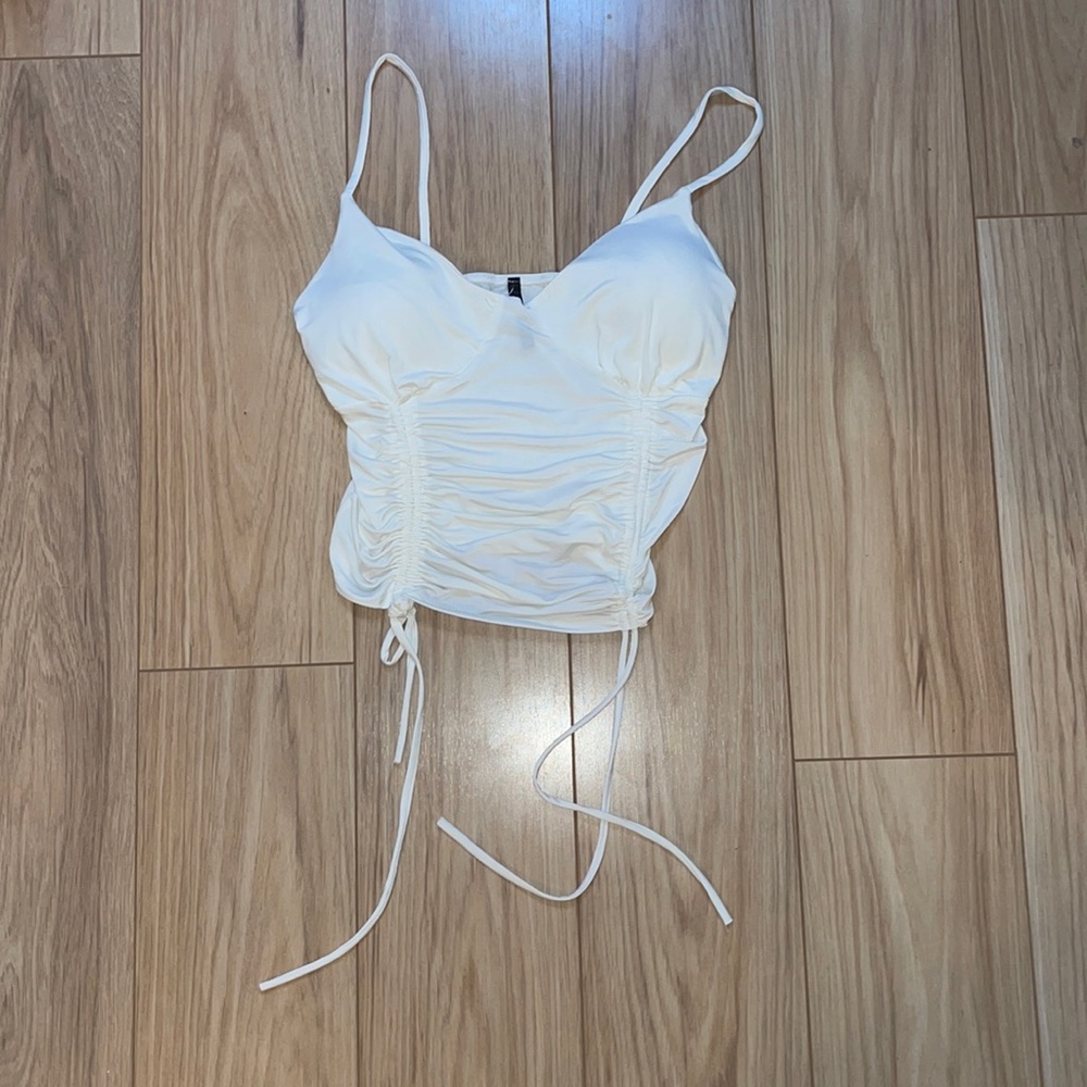 Off White Crop top with adjustable length. TBD S